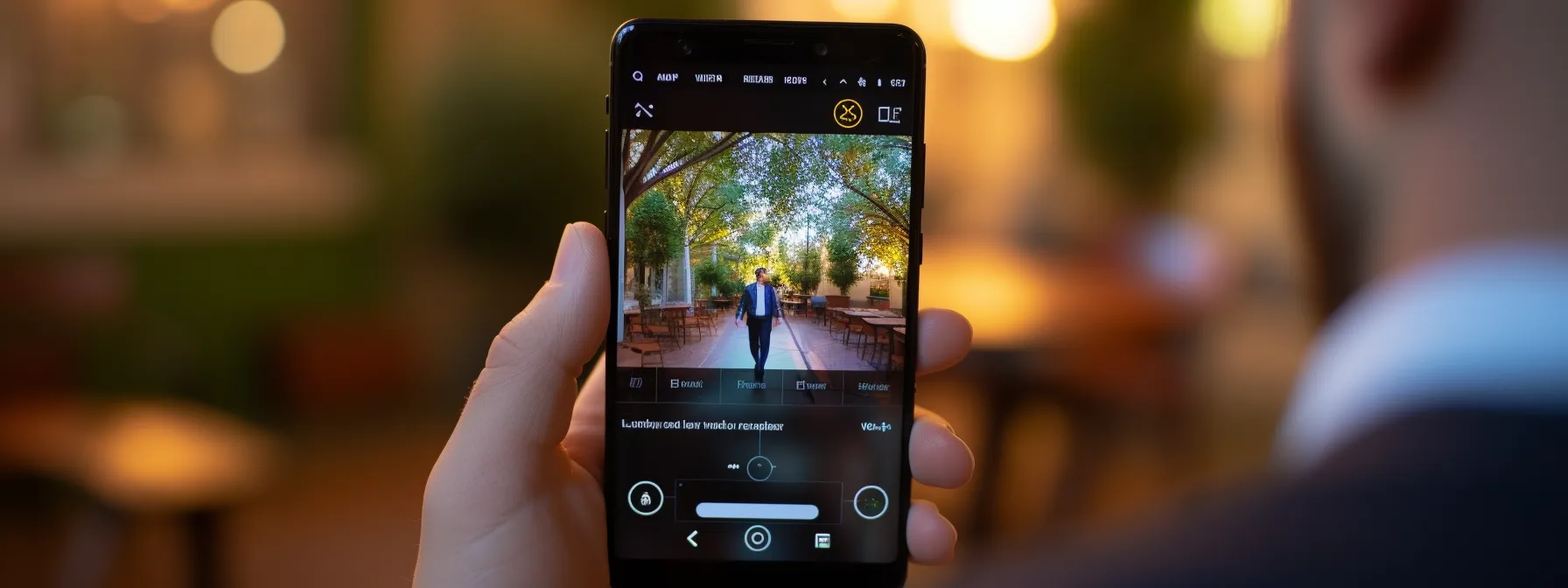a person using their smartphone to perform a voice search while on the move.