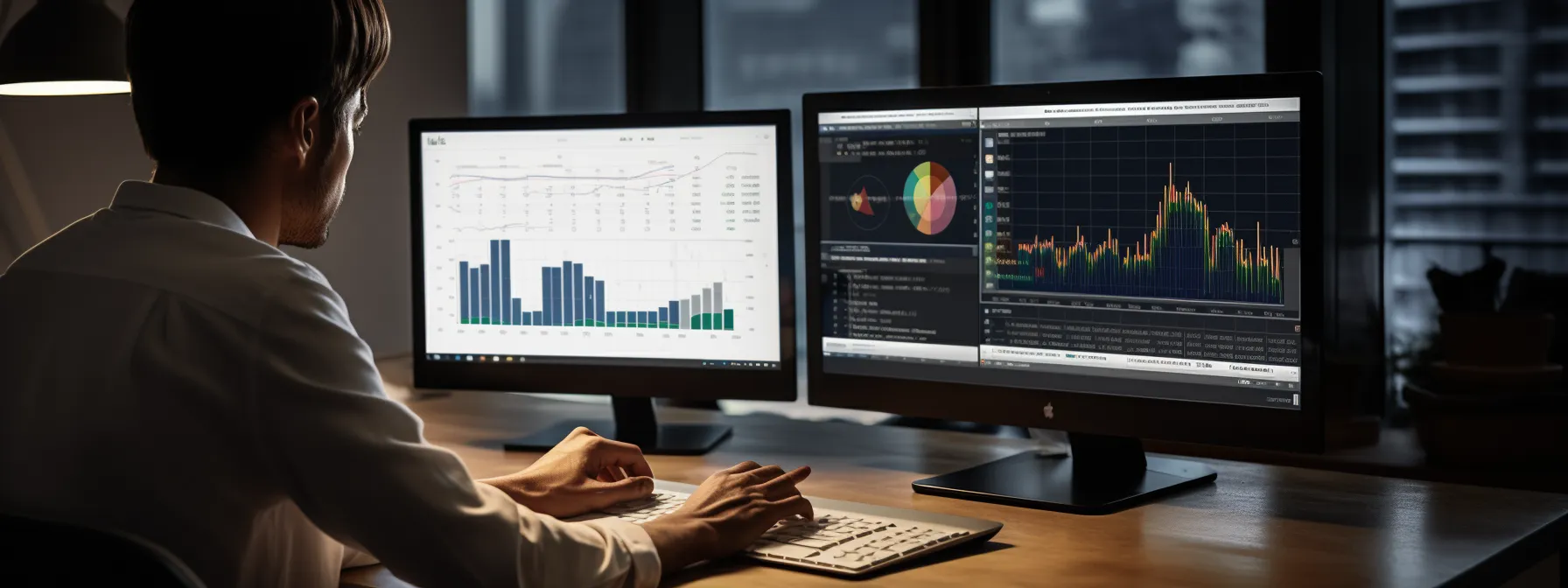 a person analyzing data and graphs related to link building strategy on a computer screen.