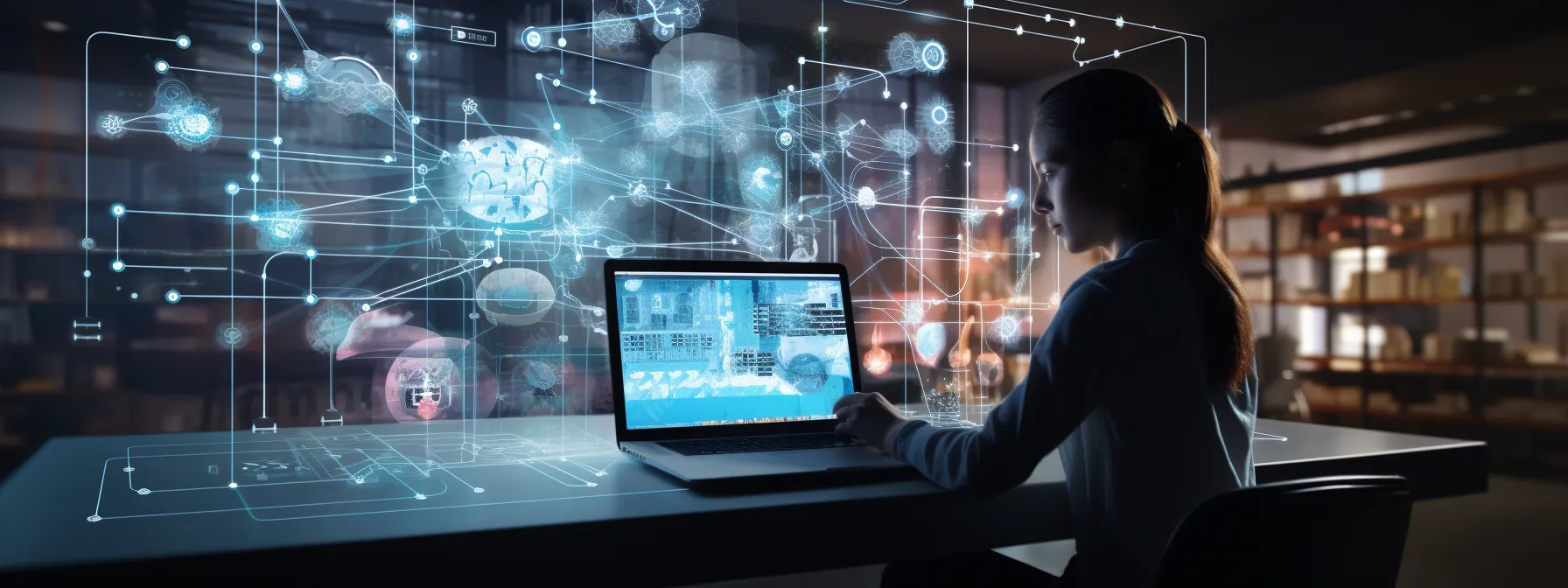 a person exploring a webpage with a diagram of interconnected links.