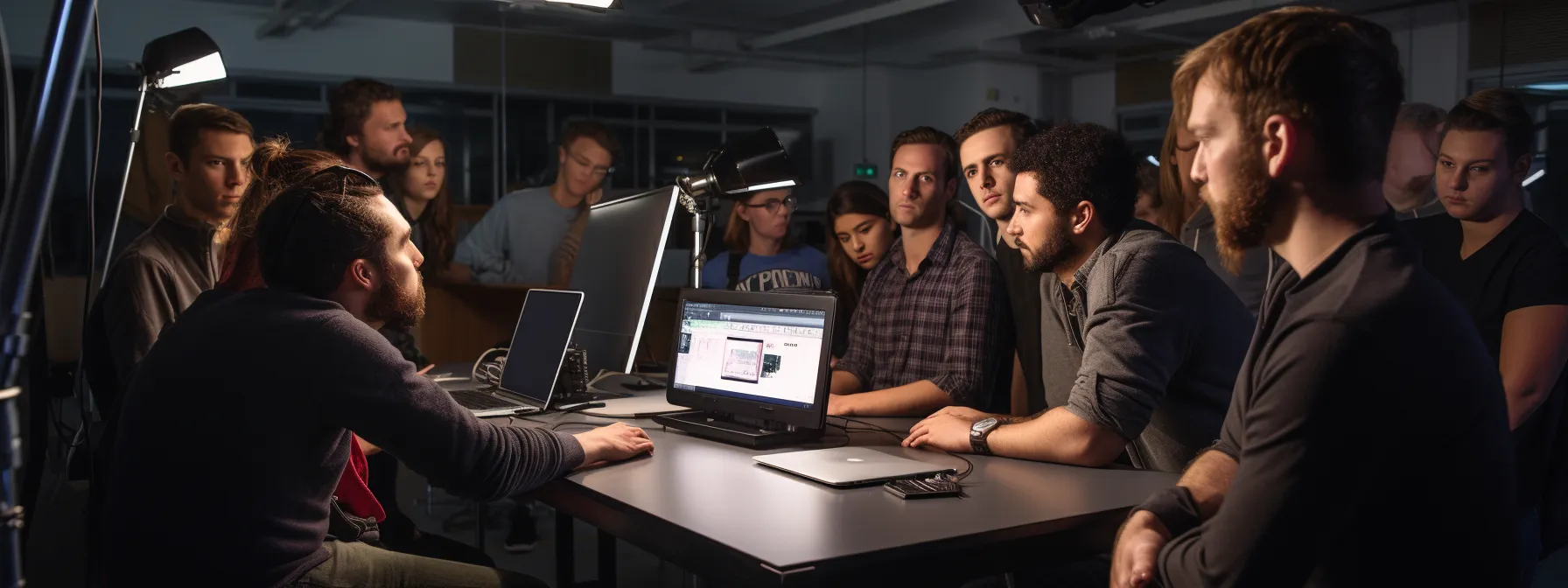 a group of students attentively listening to a instructor explaining technical seo concepts.