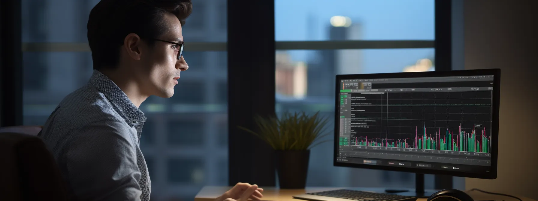 a person speaking into a microphone with a computer screen displaying data on natural language processing (nlp) in the background.