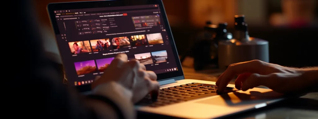 a person typing on a laptop with a website titled "seotheory" on the screen.