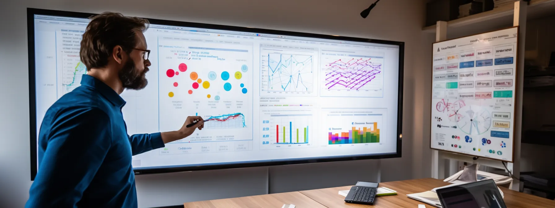 a group of students gathers around a whiteboard covered in charts and diagrams, studying and preparing for their seo certification exam.