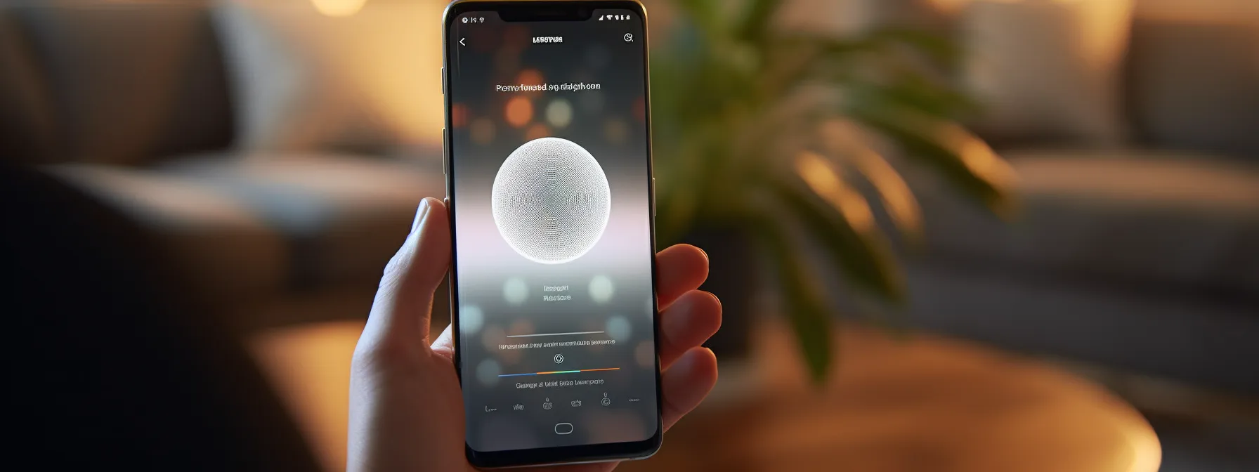 a person speaking into a voice-activated device with their phone nearby displaying search results.