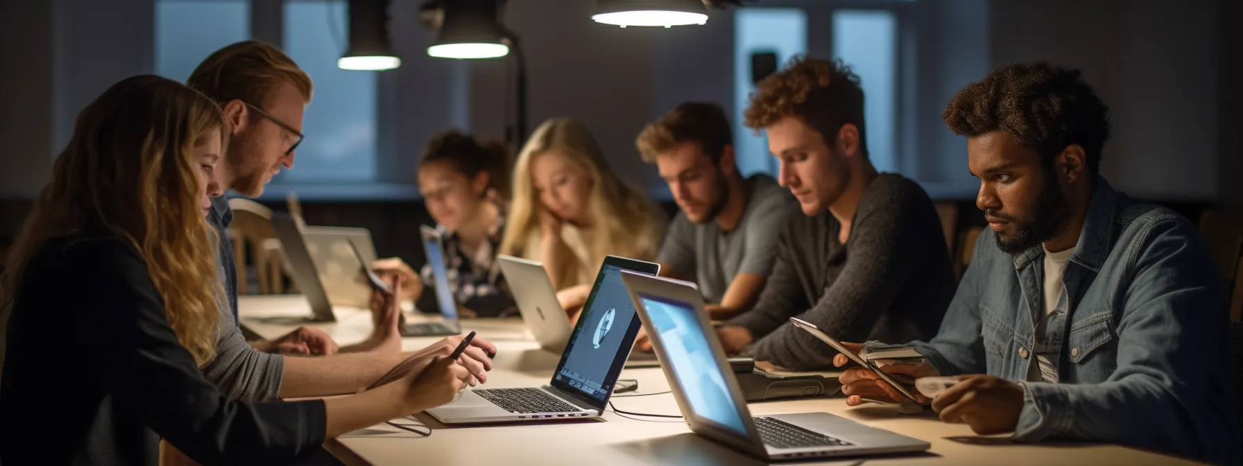 a group of students attending an advanced seo training class, enthusiastically engaging in discussions and taking notes as the instructor explains complex strategies and tools.