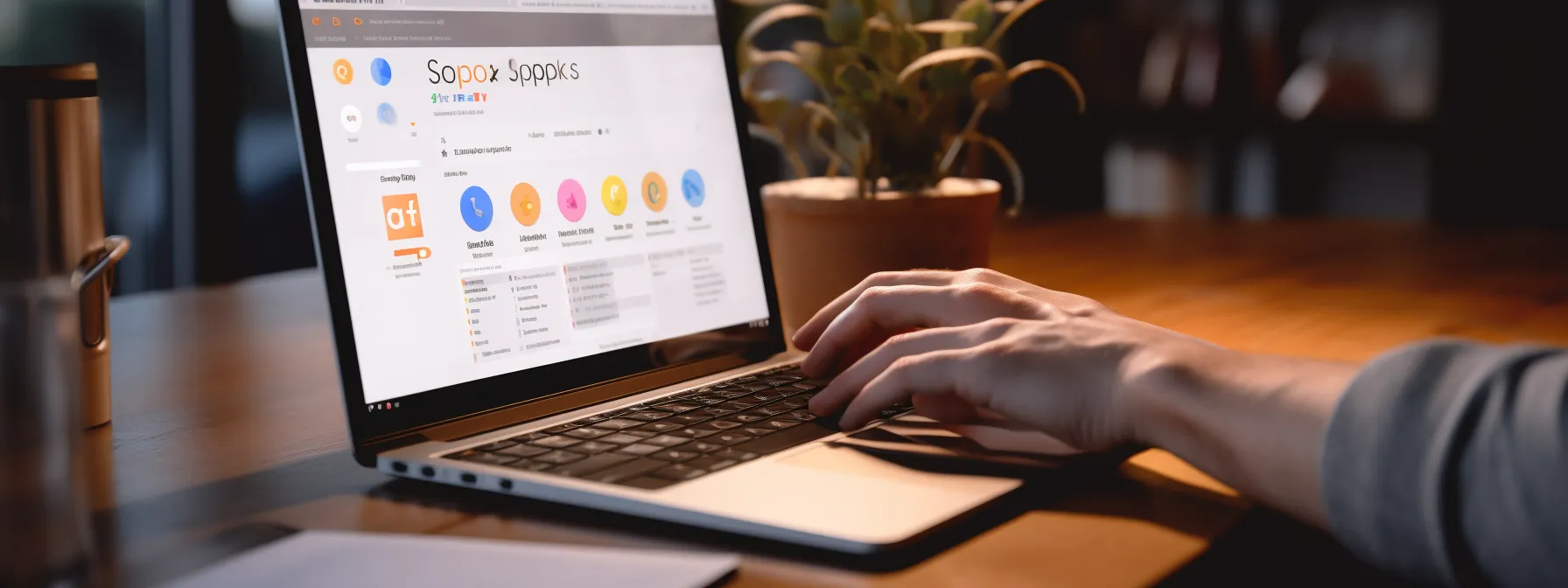 a person typing on a laptop while surrounded by open tabs of seo training platforms, google ads, google analytics, and relevant subreddit discussion forums.