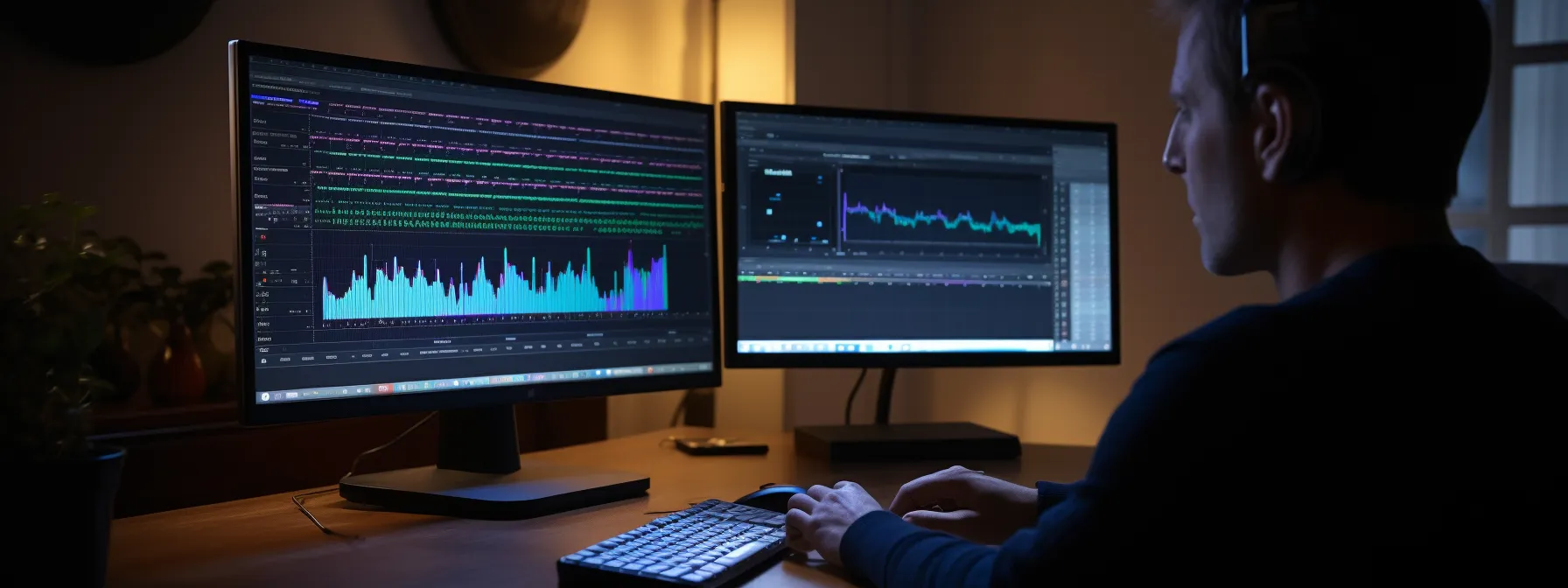 a person analyzing voice search optimization data on a computer screen.