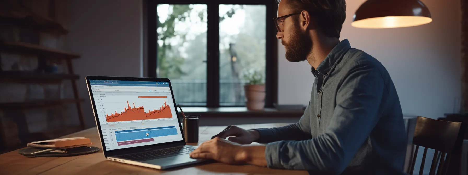 a person using a computer to analyze their website's seo performance using tools like google analytics and google search console, while learning from an seo course.