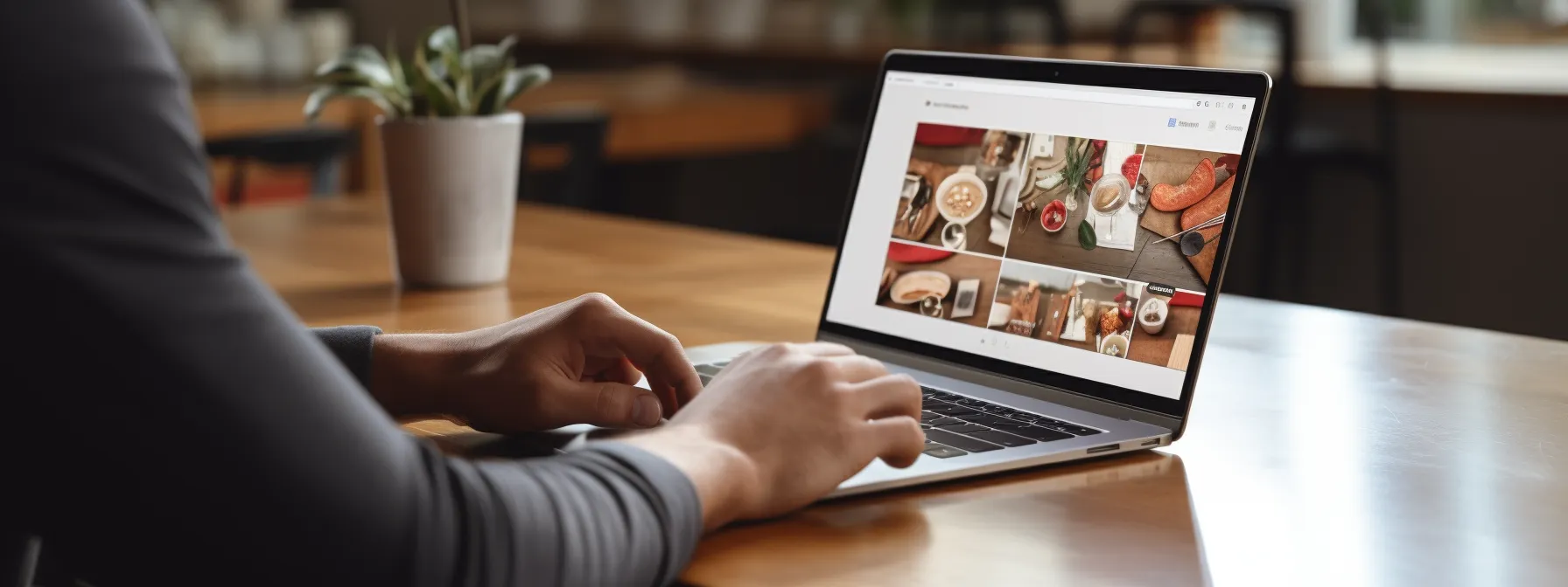 a person updating their google business profile on a laptop, focused and determined.