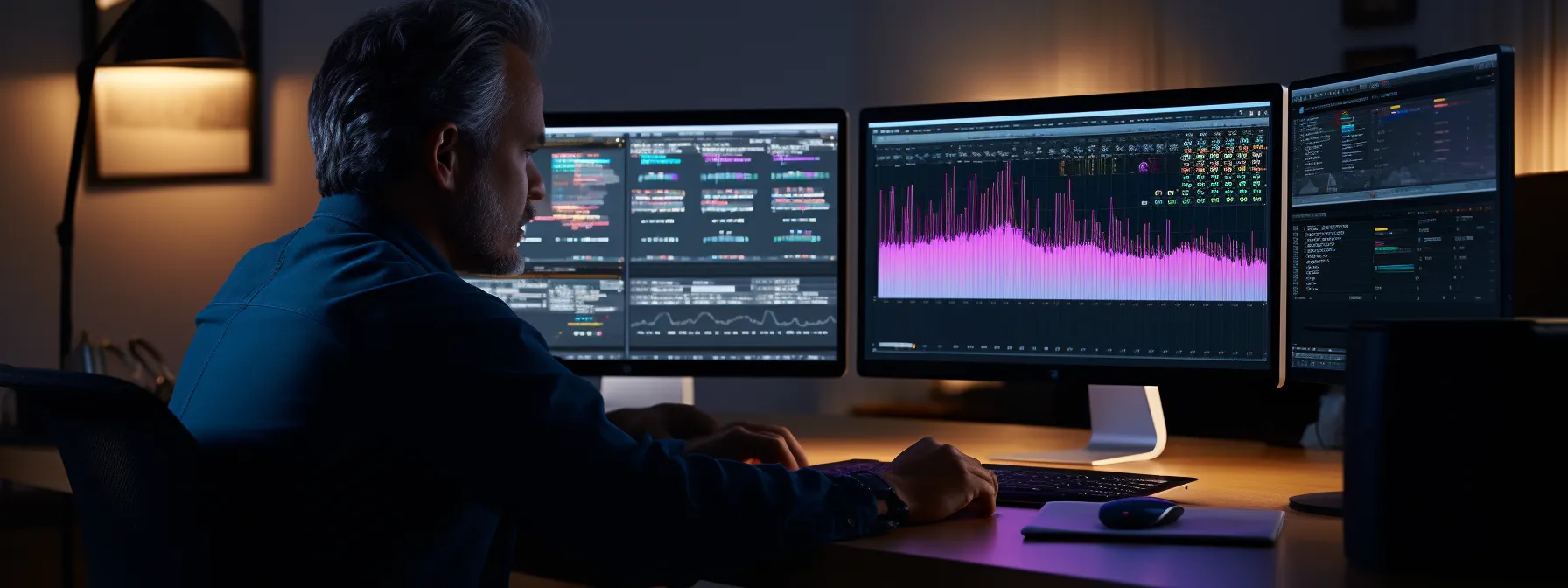 a person analyzing data on a computer screen and taking notes.
