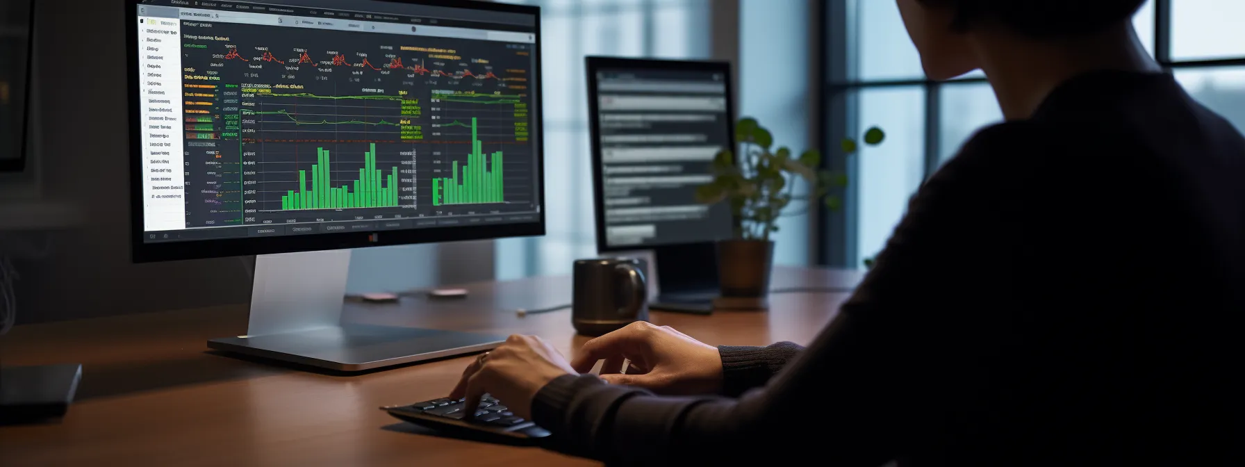 a person analyzing data and creating an seo reporting framework on a computer screen.