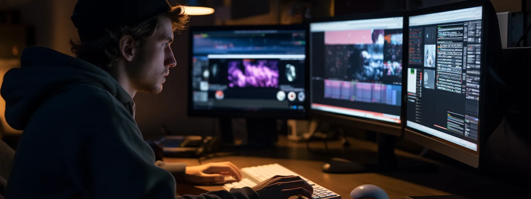 a student at seotheory participating in a practical exercise, analyzing keywords on a computer screen.