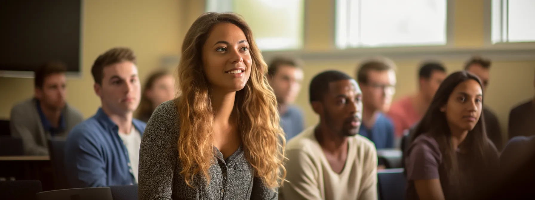 a group of students sitting in a classroom listening attentively to a professor giving a lecture on seo.