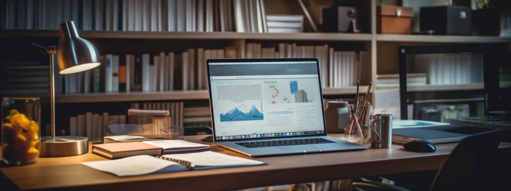 a person sitting at a desk with a computer, surrounded by books on technical seo.