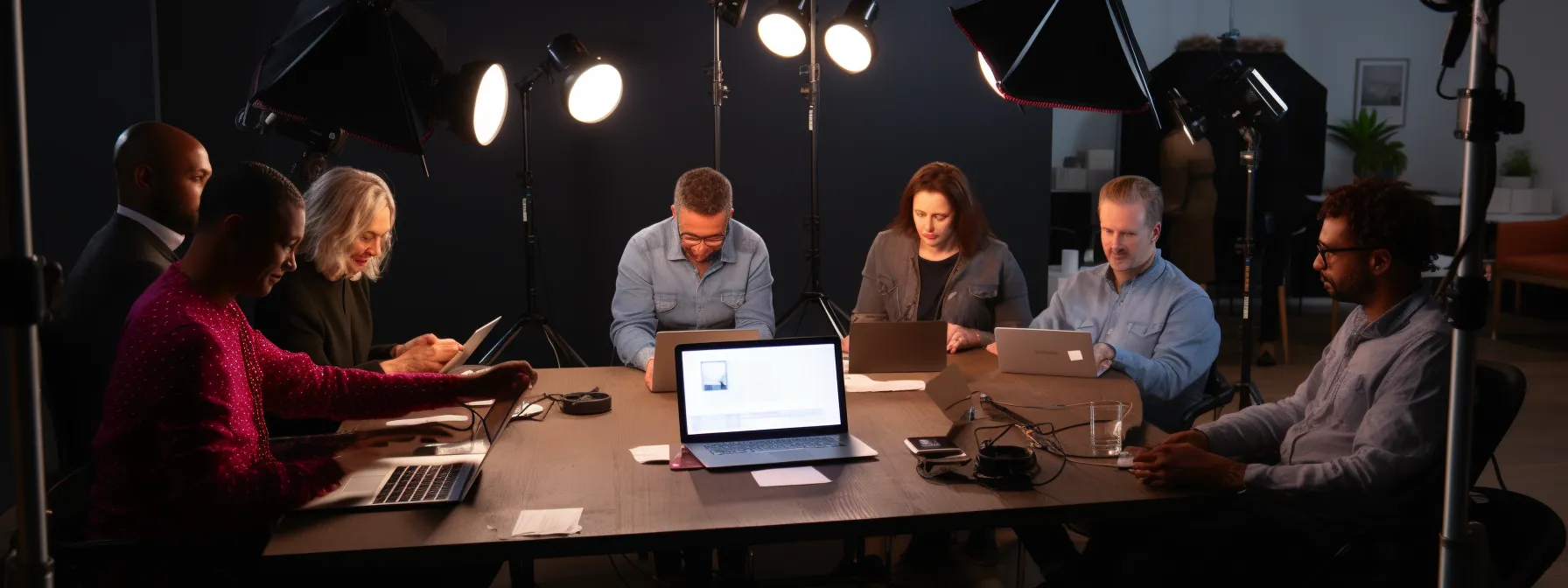 a group of diverse individuals engaged in a comprehensive digital marketing course, guided by seotheory's inclusive learning approach.