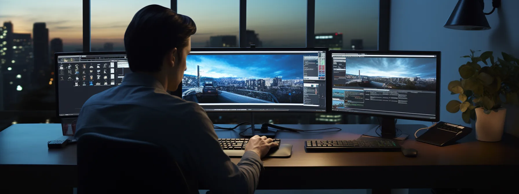 a person sitting at a computer, browsing an advanced seo online platform.