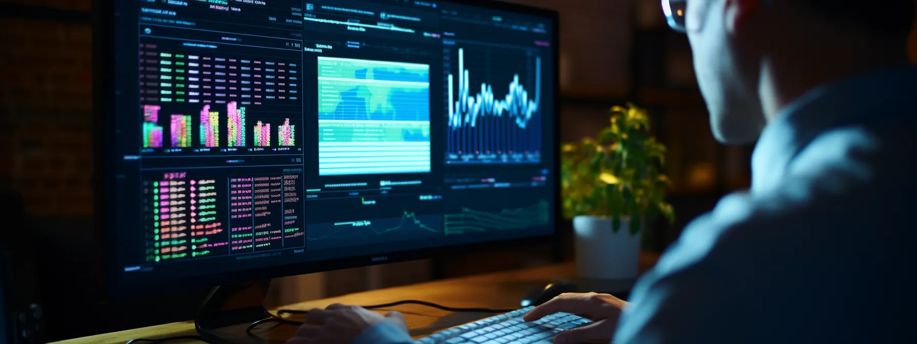 a person analyzing keyword optimization strategies on a computer screen.