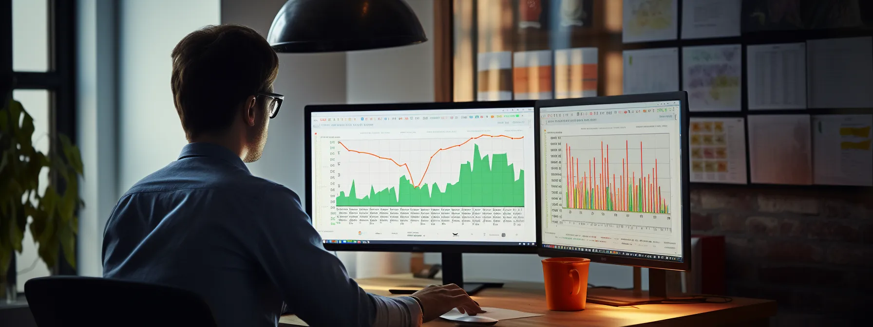a person analyzing data on a computer screen using google analytics to optimize seo results.