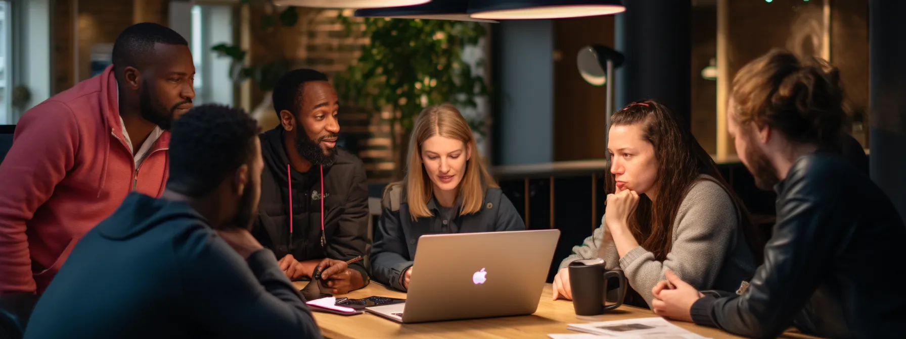 a group of learners actively engaging with seotheory's seo course, discussing and collaborating on seo strategies.