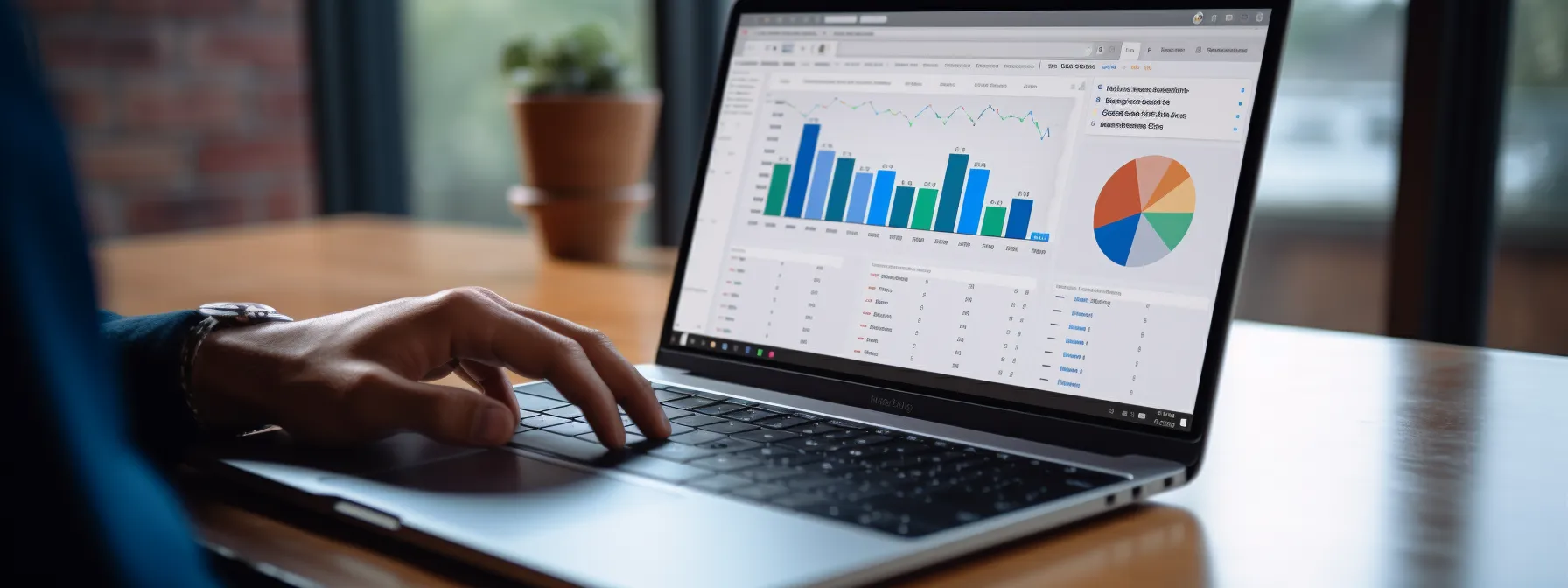a person holding a laptop with a graph representing the success of their comprehensive content marketing strategies.