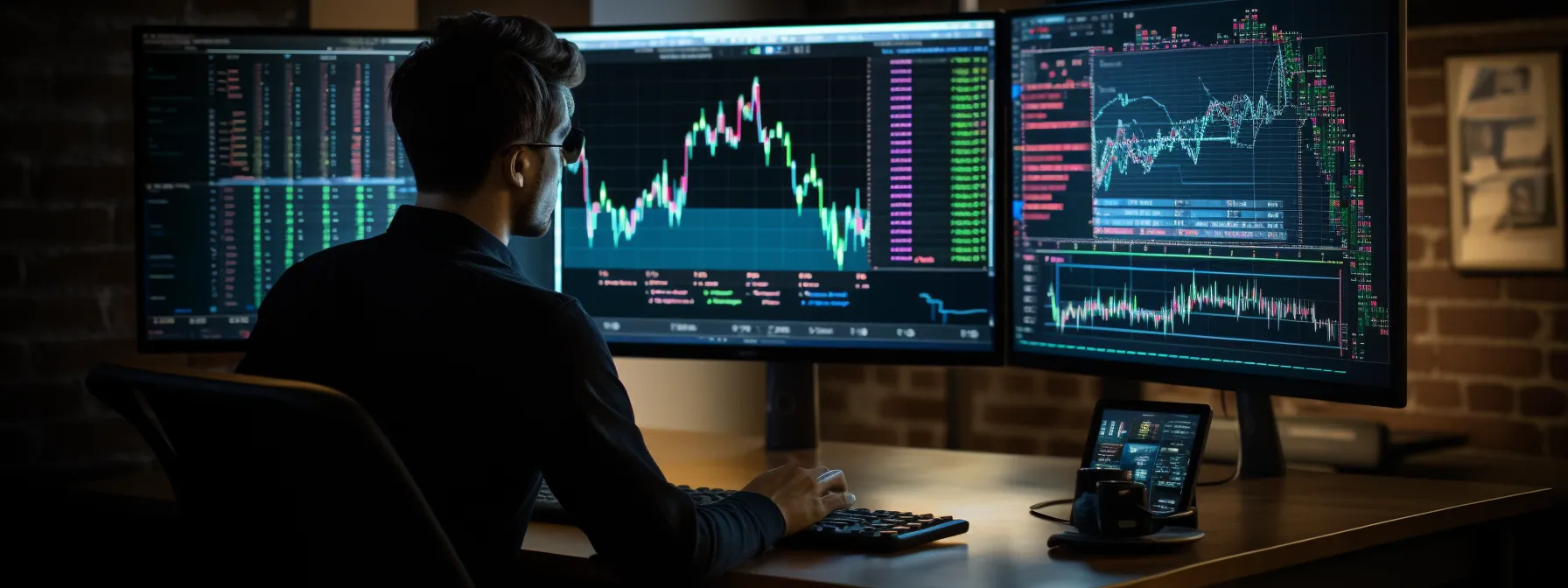 a person analyzing data on a computer screen with graphs and charts.