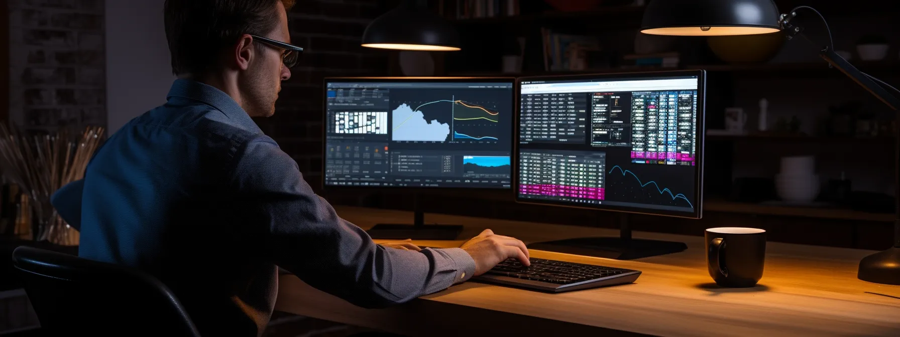 a person sitting at a computer, studying seo courses on seotheory's website.