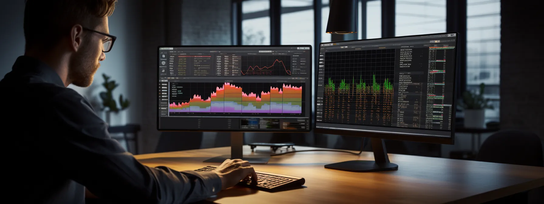 a person analyzing complex data on a computer screen with various seo metrics and graphs.