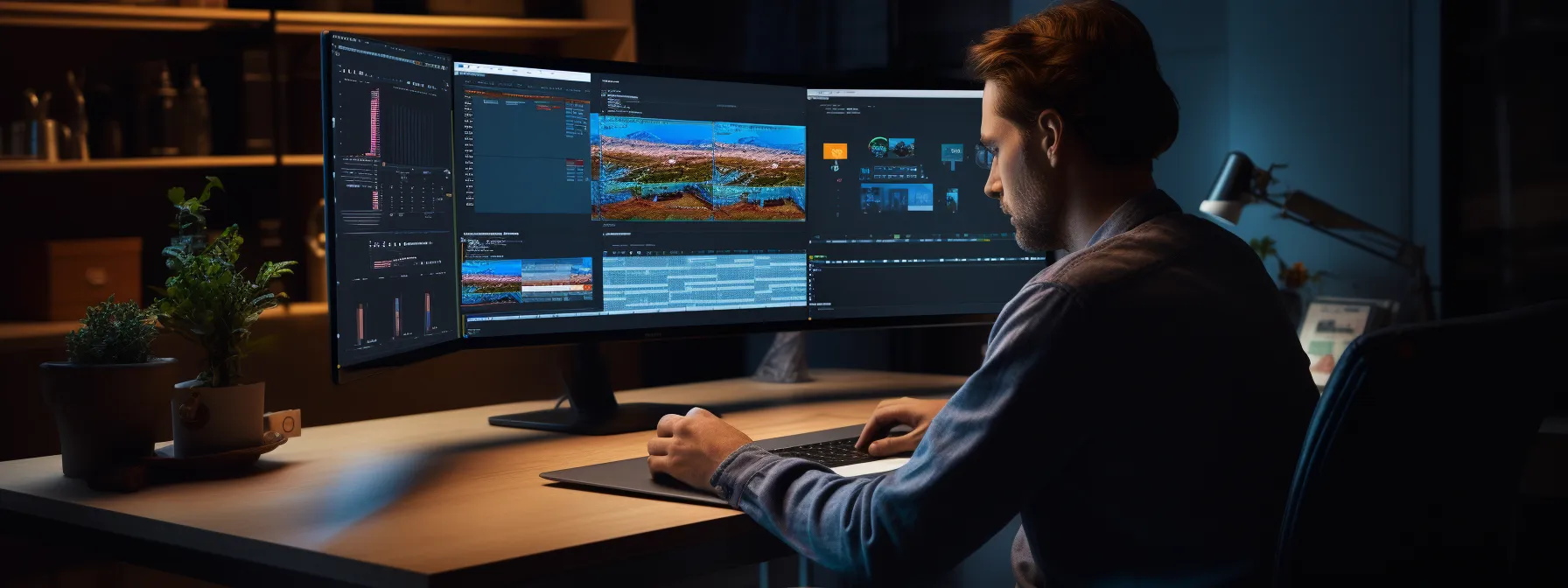 a person studying a computer screen displaying keyword clustering techniques and strategies.