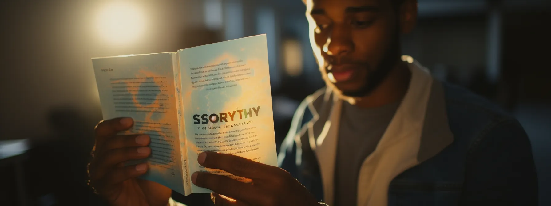 a person holding a seo mastery book with highlighted keywords and diagrams.