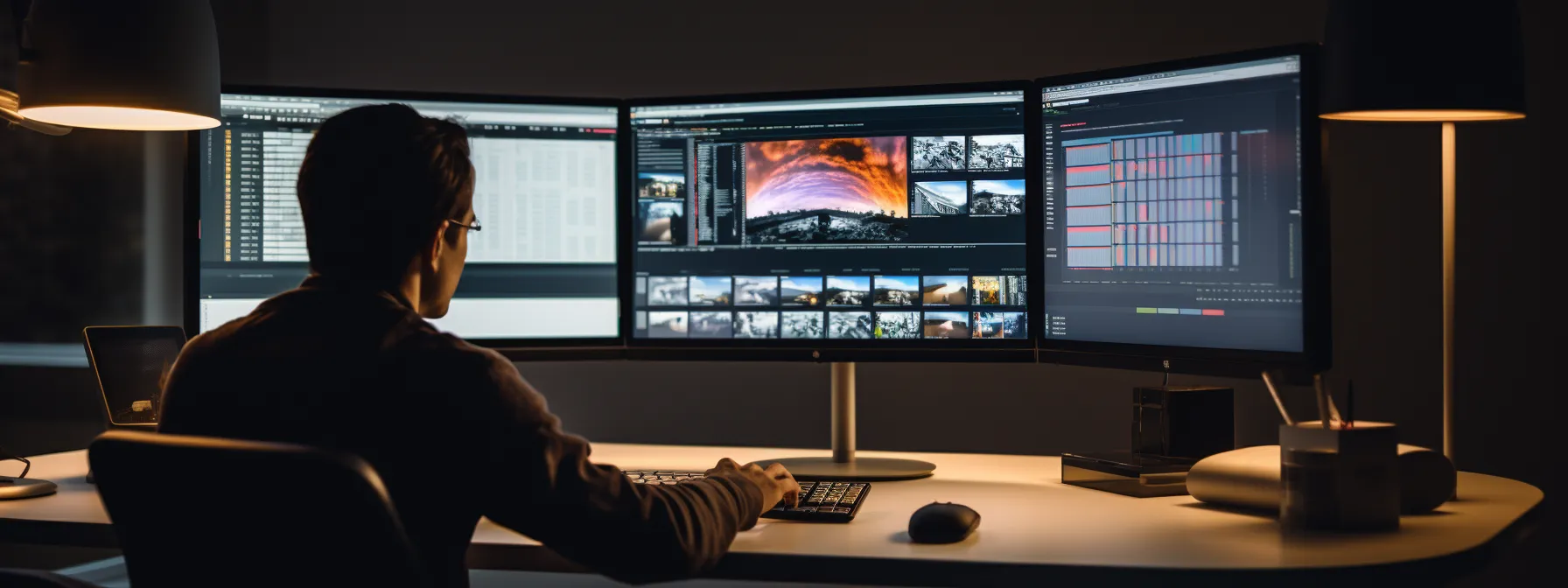 a person studying a computer screen with a diagram illustrating the process of link building for strong seo.