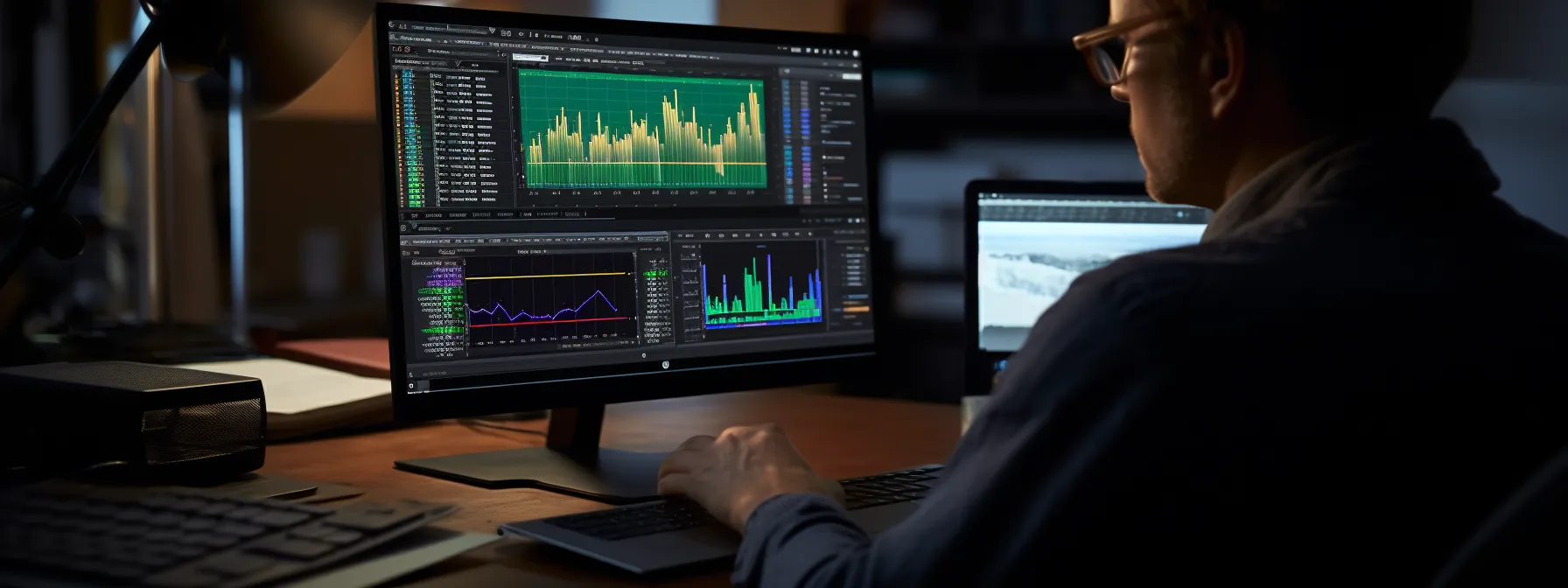 a person analyzing backlink data and competitor strategies on a computer screen.