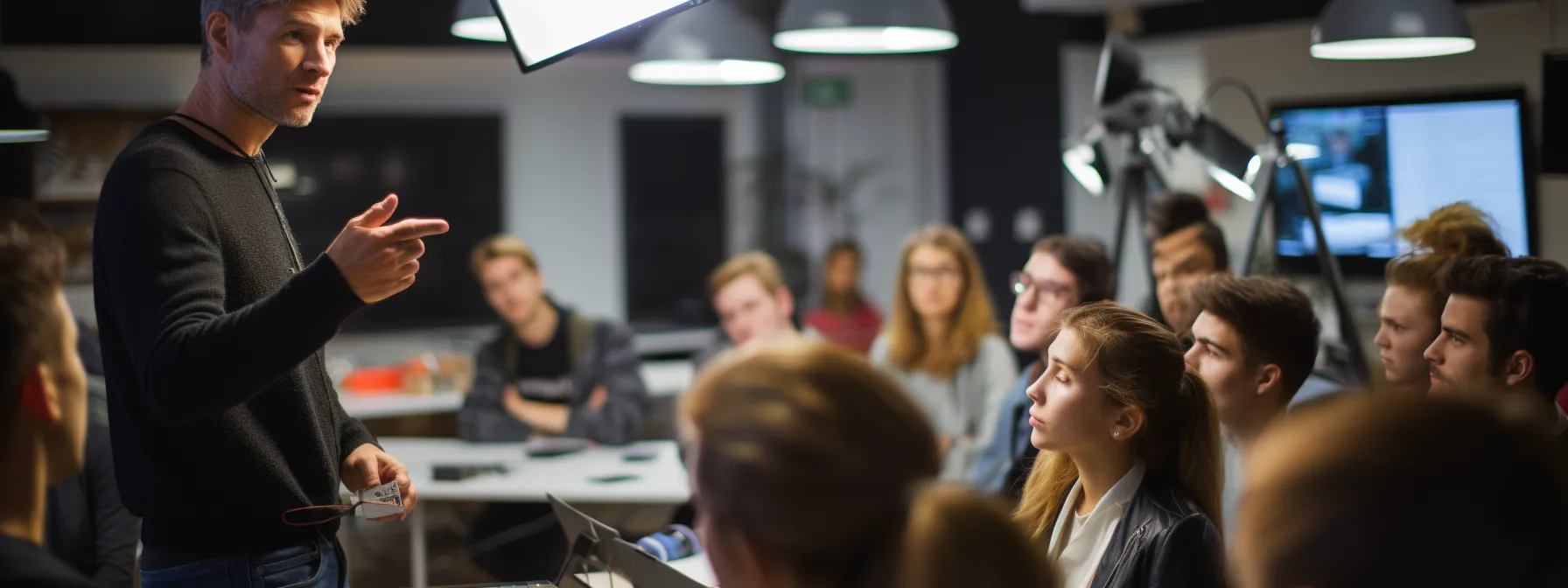 an instructor teaching a class of students about the latest advancements in seo strategies.