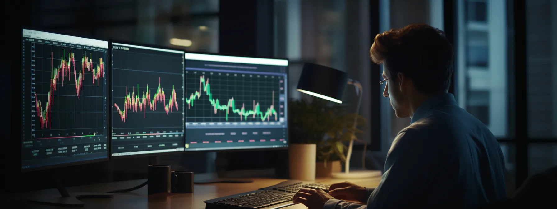 a person analyzing and interpreting data on a computer screen with charts and graphs displayed.