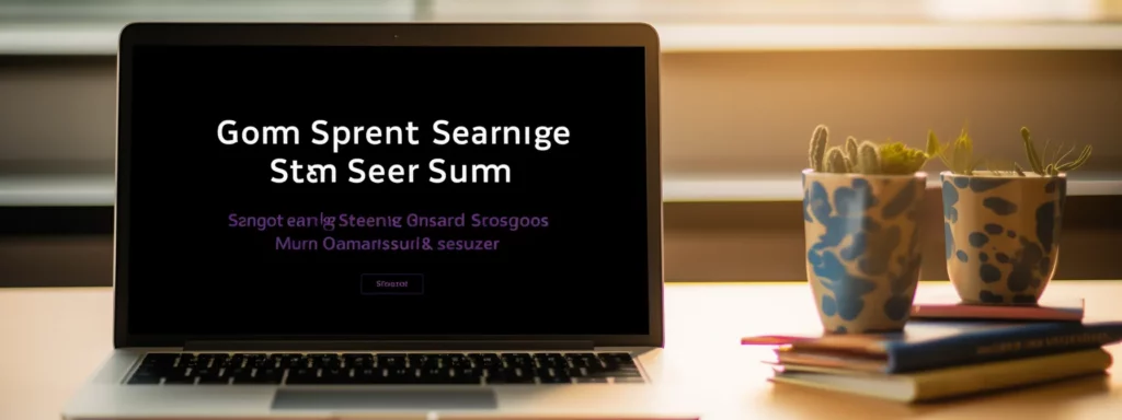 a laptop displaying a webpage with the title "master seo and sem online: guide to learning success strategies."