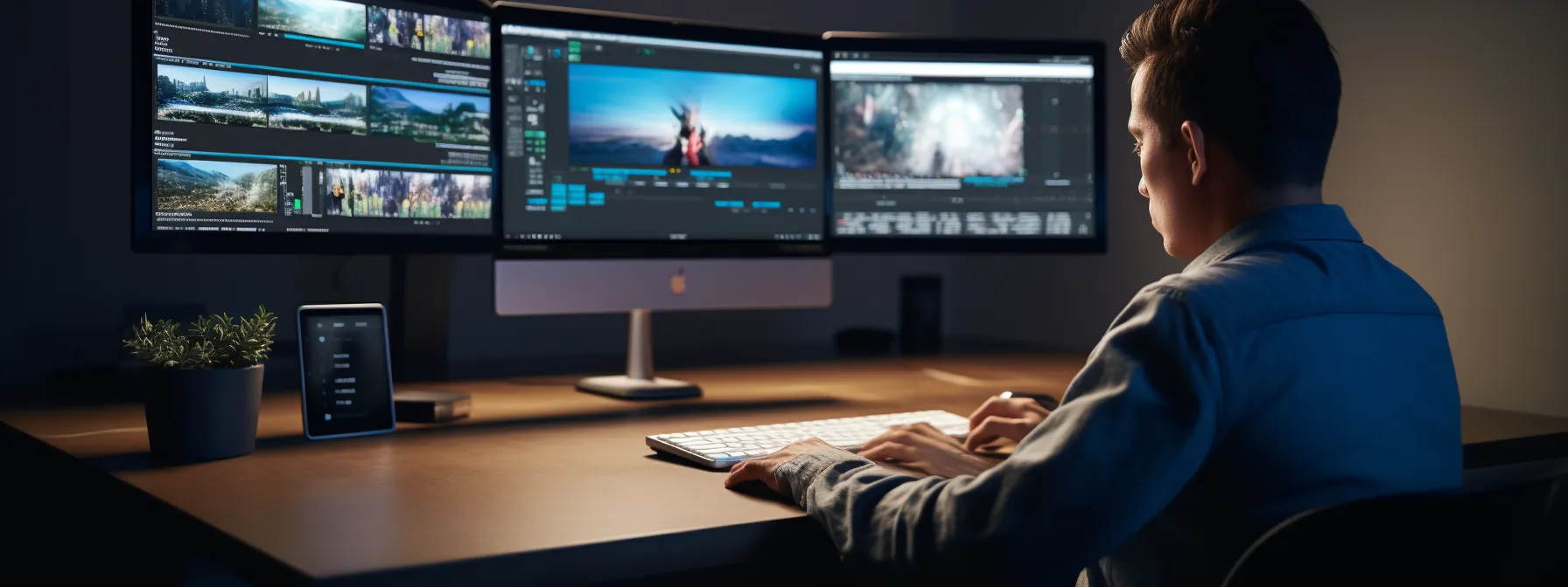 a person sitting in front of a computer, exploring seotheory's comprehensive platform and learning about the basics of seo.