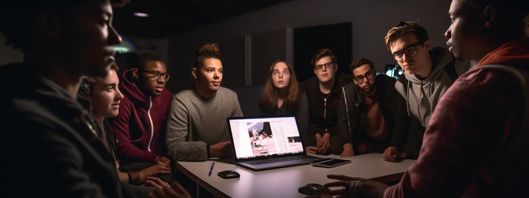 a group of students attentively listening to a teacher discussing content optimization for search engines.