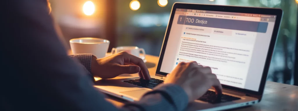 a person typing on a computer keyboard with a search engine optimization (seo) keyword optimization guide on the screen.