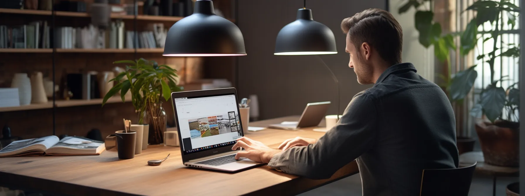a person sitting at a desk with a laptop, studying seotheory's online courses for local seo.