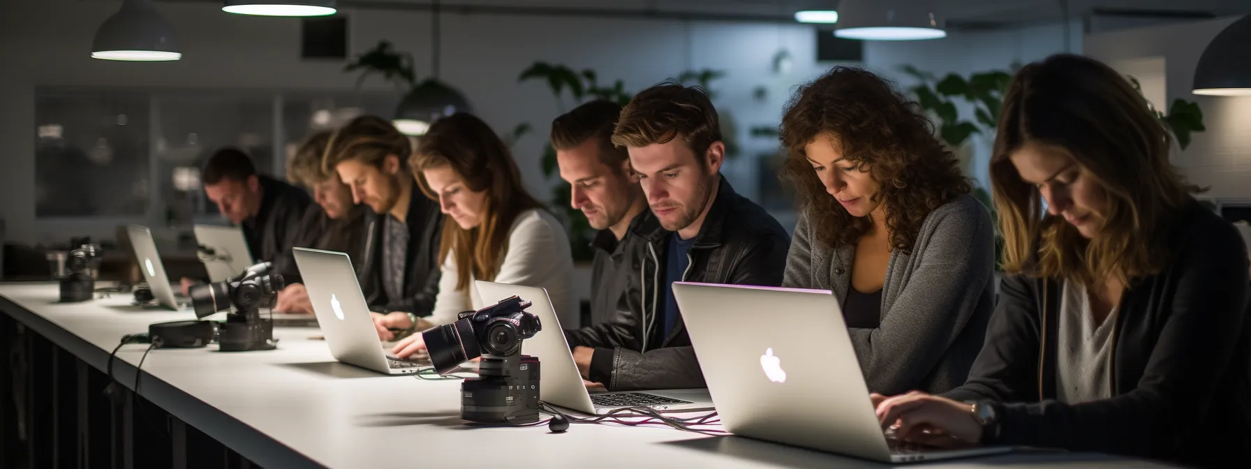 a group of digital marketers engrossed in a seo training course, learning about the complexities of search engine optimization.