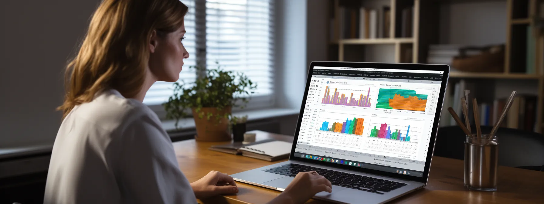 a person analyzing keyword data on a computer screen using google analytics.
