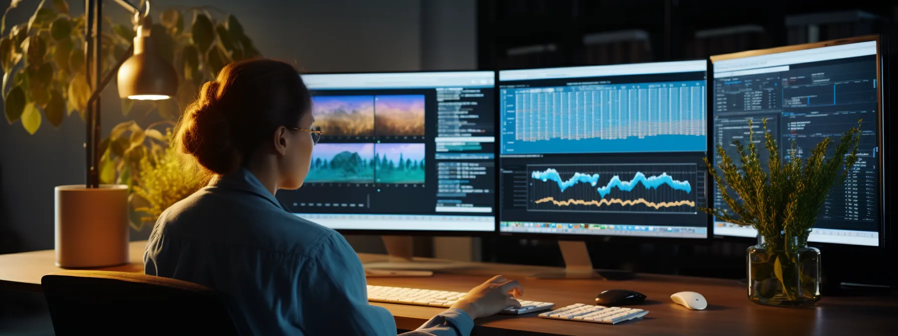 a person studying a computer screen showing google analytics 4 interface.