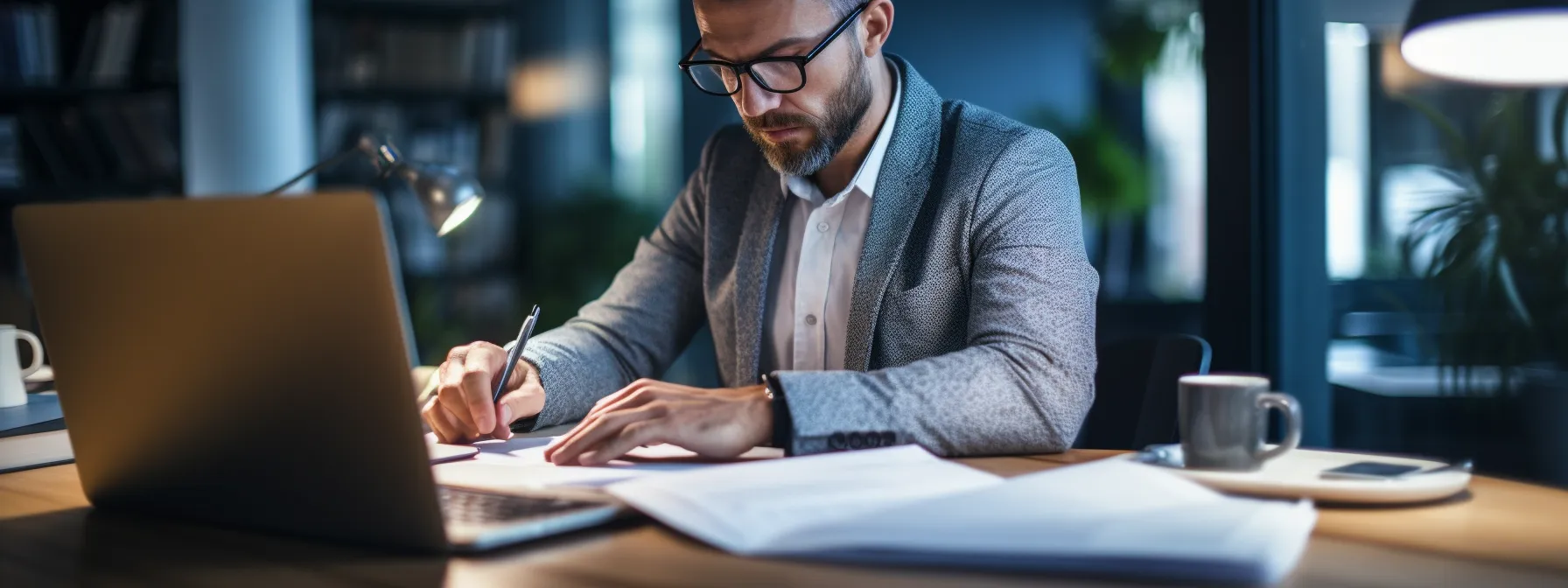 a person reading online articles and taking notes to learn link building strategies for seo.