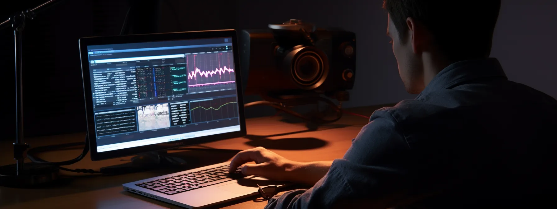 a person conducting a backlink audit on a computer screen, checking for decayed links and lost valuable backlinks.