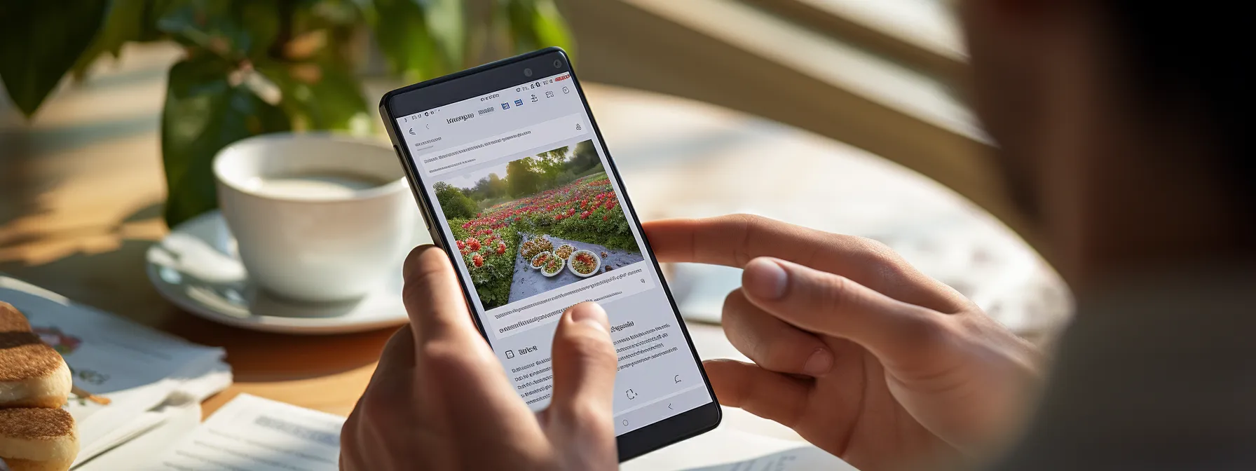 a person using a website on a mobile device, with a fast-loading page and well-structured content.