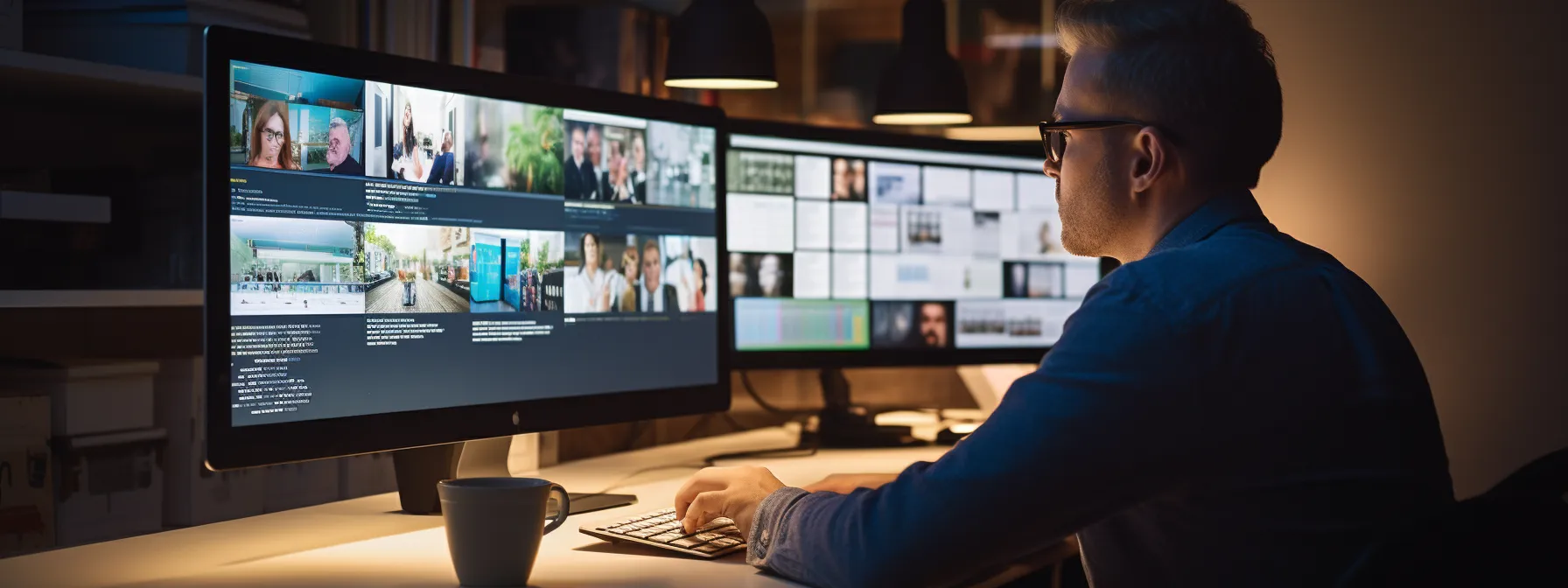 a person looking intently at a computer screen displaying various websites and backlinks.