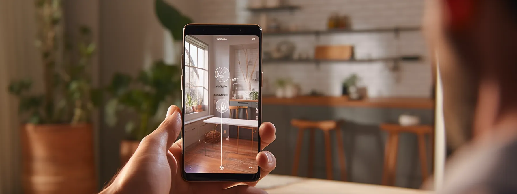 someone holding a smartphone with a voice assistant open, speaking and listening attentively.