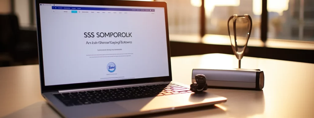 a laptop displaying an online seo course with a certification badge.