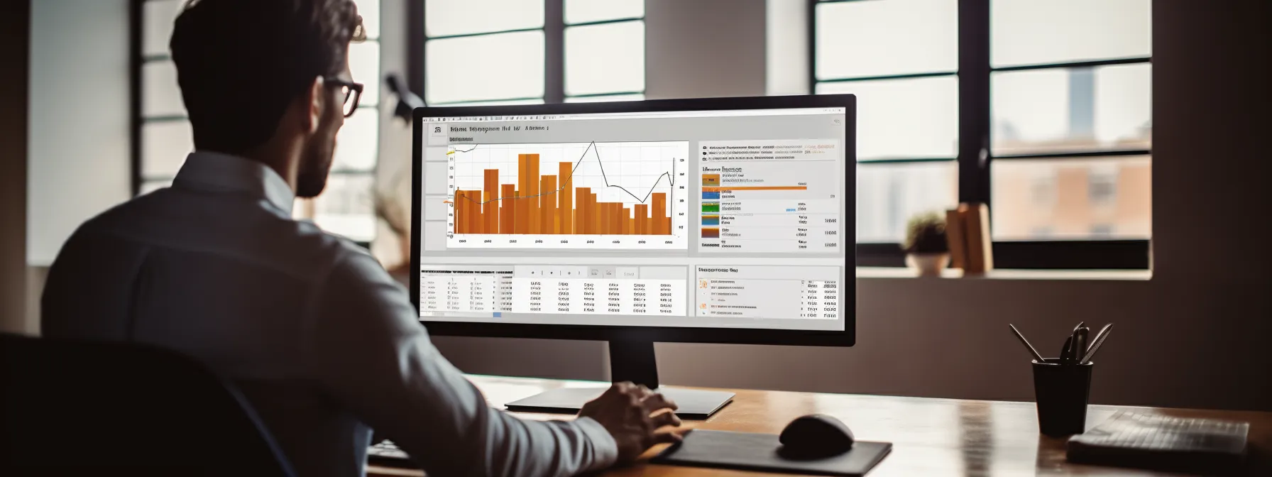 a person analyzing a custom dashboard with real-time analytics on a computer screen.
