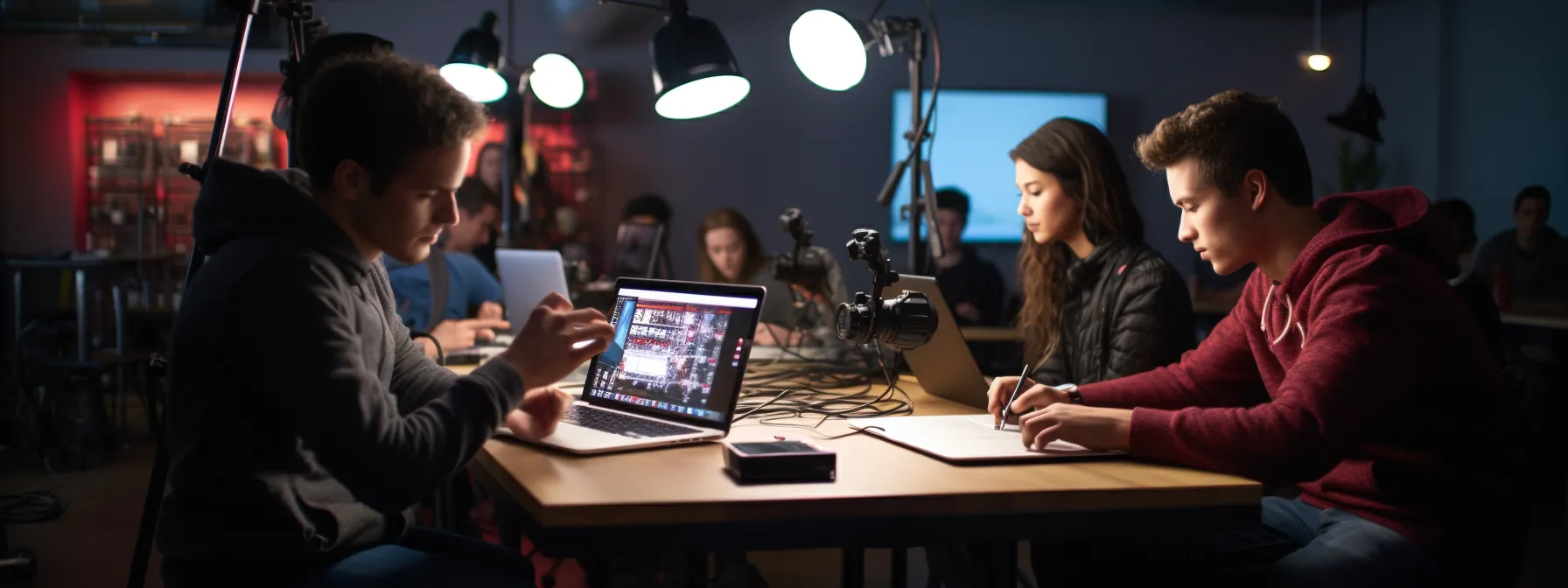 students engaged in seo training, learning advanced strategies, utilizing software tools, conducting keyword research, and being mentored by an expert.