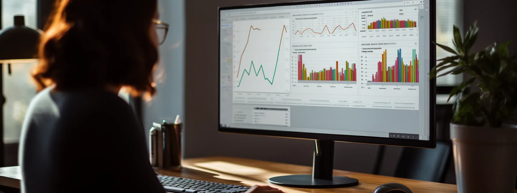 a person analyzing seo data on a computer screen using google analytics and google data studio.